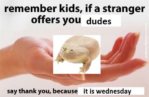 remember kids, if a stranger offers you dudes say thank you, is wednesday