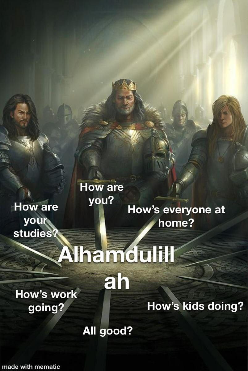 i How are you? How are How’s everyone at your Поте? studies? How’s work going? How’s kids doing? All good? made with mematic