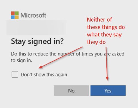 BE Microsoft Neither of these things what they say they Stay signed in? this to reduce the of times you are asked to sign in. Don't show this again No