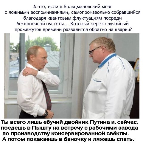 А что, если я Больцмановский мозг с ложными воспоминаниями, самопроизвольно собравшийся благодаря квантовым флуктуациям посреди бесконечной пустоты... Который через случайный 1 промежуток времени разв