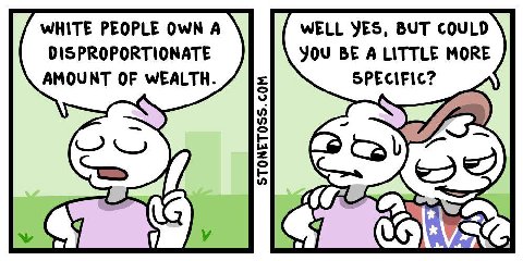 WHITE PEOPLE OWN А WELL YES, BUT COULD DISPROPORTIONATE YOU BE ALITTLE MORE AMOUNT OF WEALTH. SPECIFIC? 65.