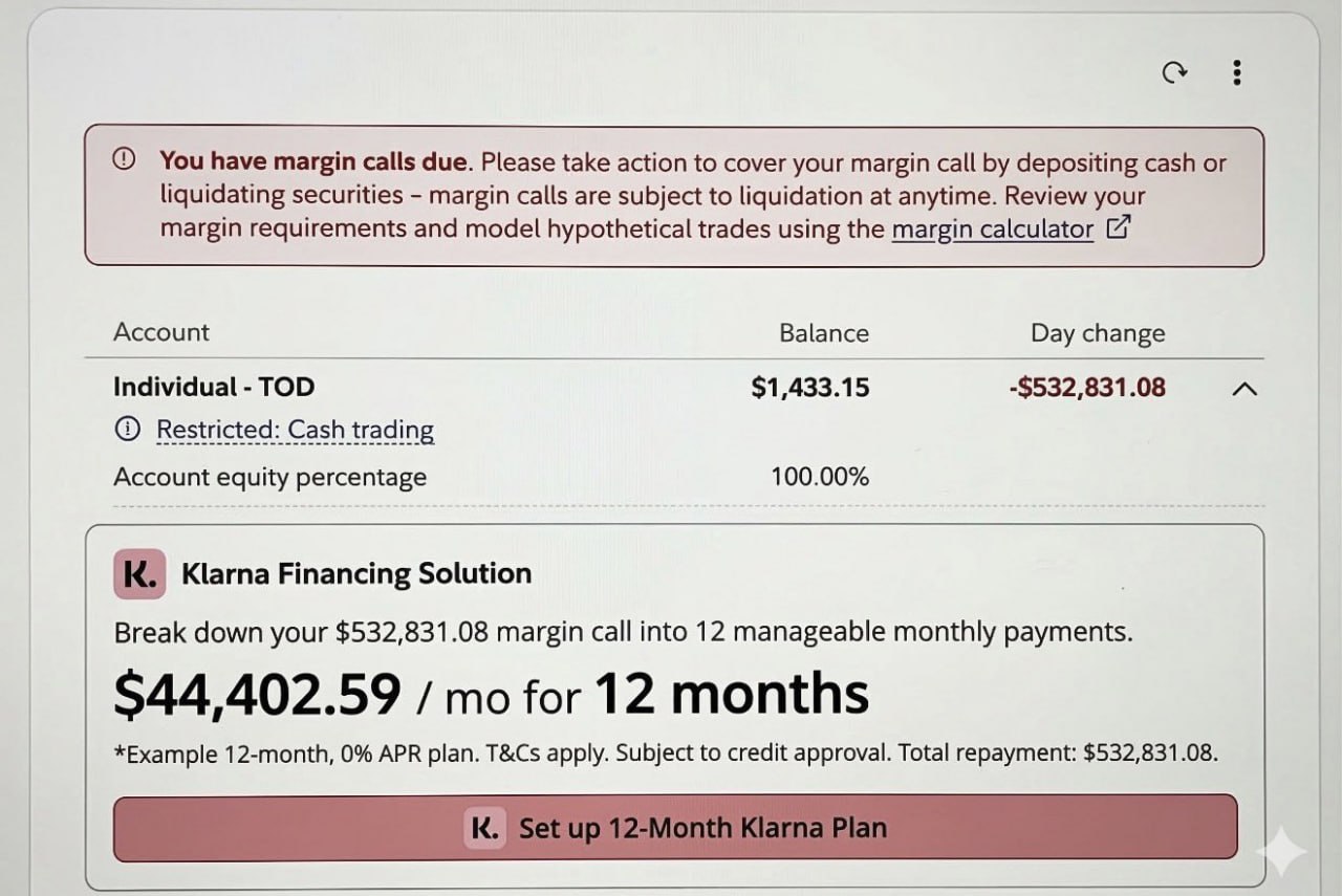 You have margin calls due. Please take action to cover your margin call depositing cash or liquidating securities margin calls are subject to liquidation at anytime. Review your margin requirements an