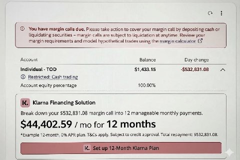 You have margin calls due. Please take action to cover your margin call depositing cash or liquidating securities margin calls are subject to liquidation at anytime. Review your margin requirements an