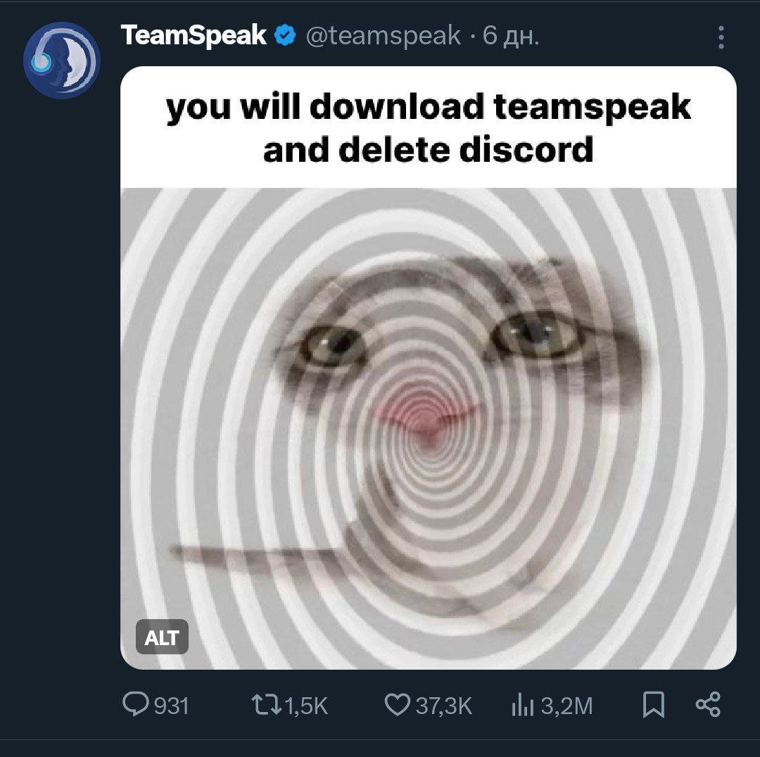 TeamSpeak @teamspeak 6 you will download teamspeak and delete discord