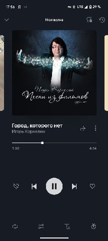 17:56 LTE 4 029% Моя волна я брал be. Город, которого нет Игорь Корнелюк 1:30 4:14