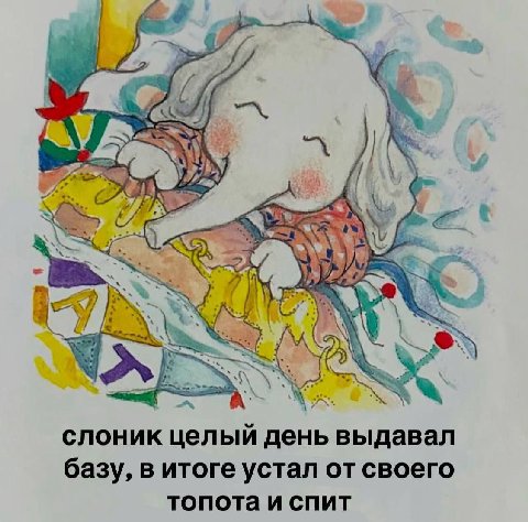 слоник целый день выдавал базу, в итоге устал от своего топота и спит