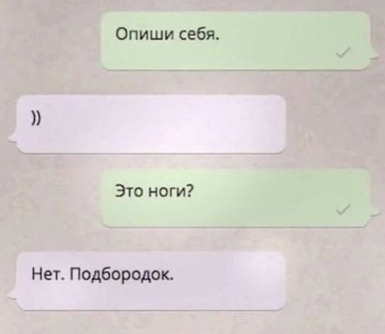 Опиши себя. и Нет. Нет. Подбородок,