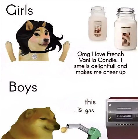 Cirls Omg love French Vanilla Candle. it smells delightfull and makes me cheer up Boys this iS gas