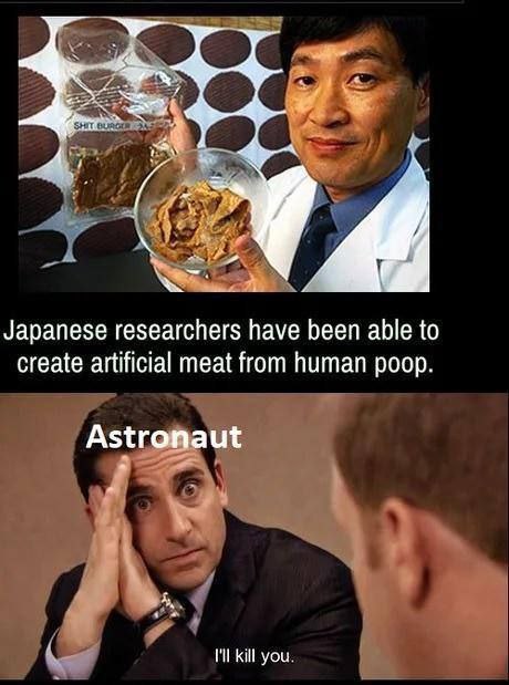 К Japanese researchers have been able to create artificial meat тот human poop. Astronaut you