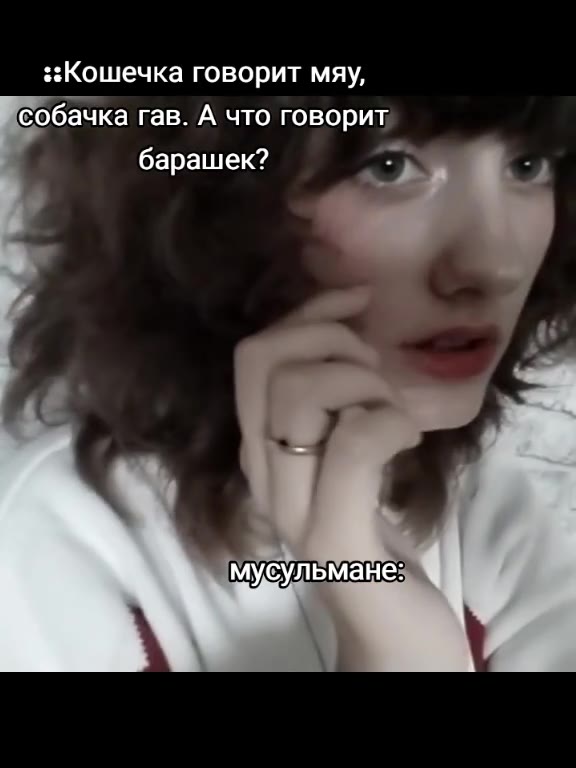 ;:Кошечка говорит мяу, ‘собачка гав. А что говорит барашек? < | А с ‘мусульмане: (собачкатав Ау чо говорит \