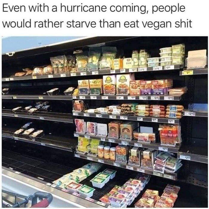 Even with a hurricane coming, people would rather starve than eat vegan shit