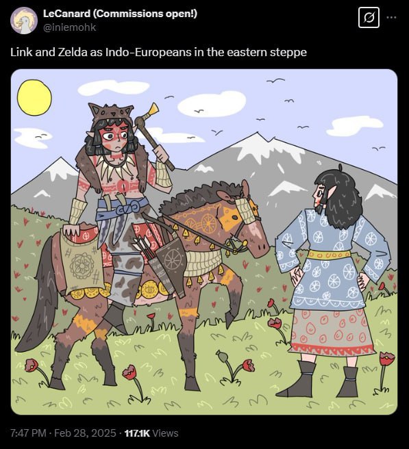 (Commissions open!) Link and Zelda as Indo-Europeans in the eastern steppe у А 4 у 7:47 Feb 28, 2025 Views