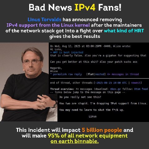 Bad News ТРу4 Fans! has announced removing after the maintainers of the network stack got intoa a fight over what kind of HRT gives the best results flat Thread eryie Be you real see this? You с аге i