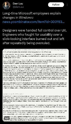 Dan Luu Follow У @danluu in Wind cnanges In у wala —2 Designers were handed full control over lick-looking interface burned out and left after repeatedly being overruled. It's almost like some tiny ex