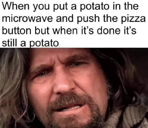 When you put a potato in the microwave and push the pizza button but when it’s done it’s still a potato