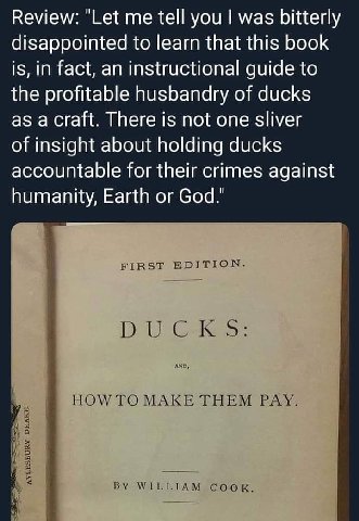 Review: "Let me tell you was bitterly disappointed to learn that this book is, in fact, an instructional guide to the profitable husbandry of ducks as There is not one sliver of insight about holding 