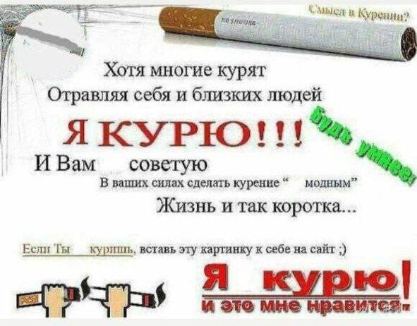 Куренни? Хотя многие курят Отравляя себя и близких людей И Вам советую модным” В ваших силах сделать курение Жизнь и так коротка... Если вставь эту картинку к себе на сайт