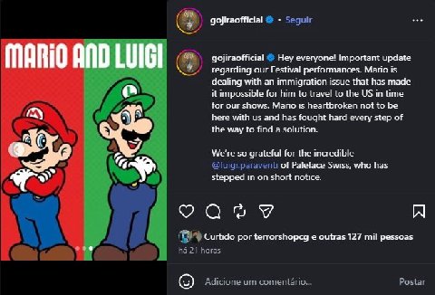 gojiraofficial Seguir gojiraofficial Hey everyone! Important update ‘3 regarding our Festival performances. Mario is dealing with an immigration issue that has made it impossible for him to travel to 