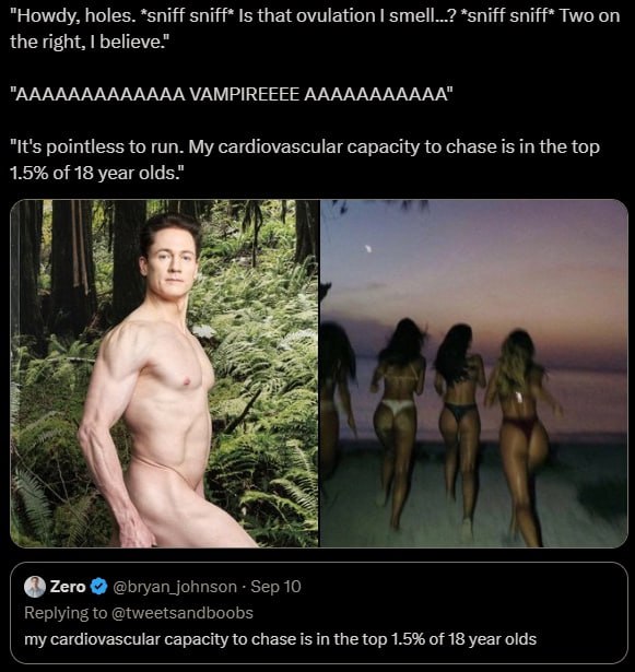 “Howdy, holes. ‘sniff is that ovulation smeil...? *sniff Two on tne right, "ААААААААААААА VAMPIREEEE ААААААААААА" “it's pointless to тип. cardiovascular capacity to chase is in ine top 1.5% of 18 year