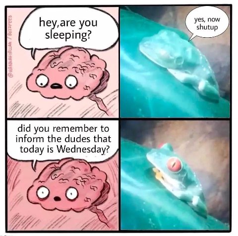 Неуате sleeping? 4 did you remember to inform the dudes that today is Wednesday? (5) и 7