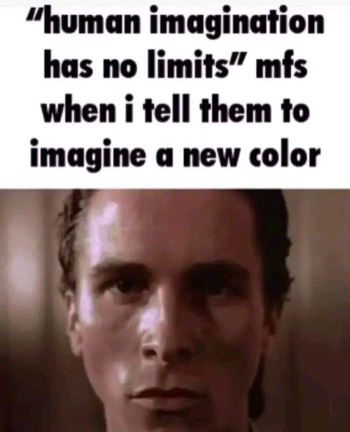 “human imagination has no limits” mfs when i tell them to imagine a new color