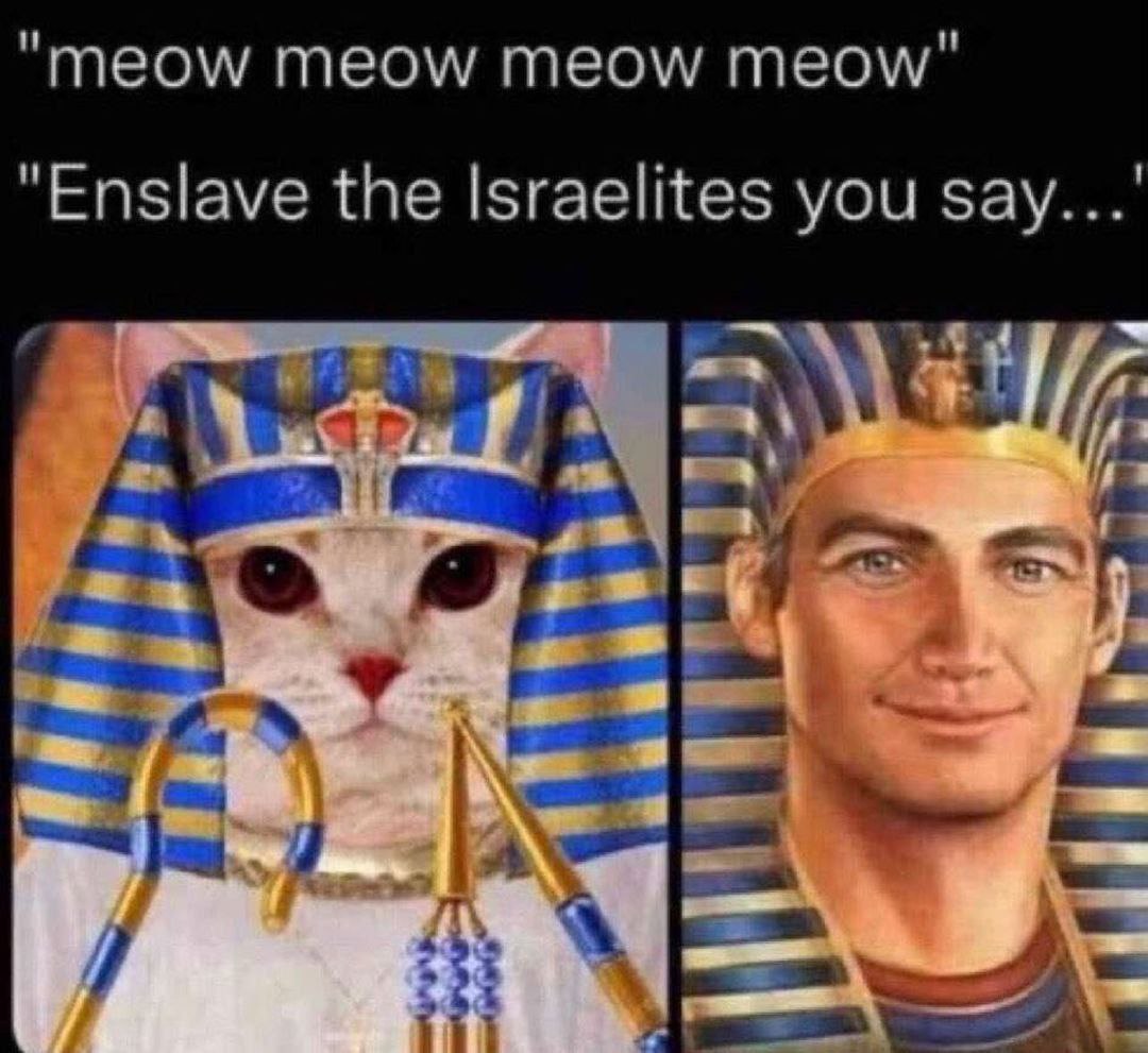 "meow meow meow meow" "Enslave the Israelites you say...' i