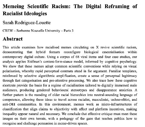 https://www.cambridge.org/core/journals/evolutionary-human-sciences/article/memeing-scientific-racism-the-digital-reframing-of-racialist-ideologies/AB2FF34C7F0DB14E9C23E6713668E797