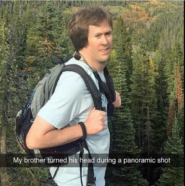 brother turned his head during а pancramic shot у