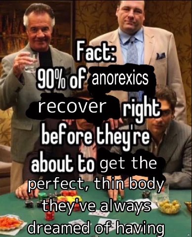 of anorexics recover right bef ore theyre about to get the perfect, thin body dreamed