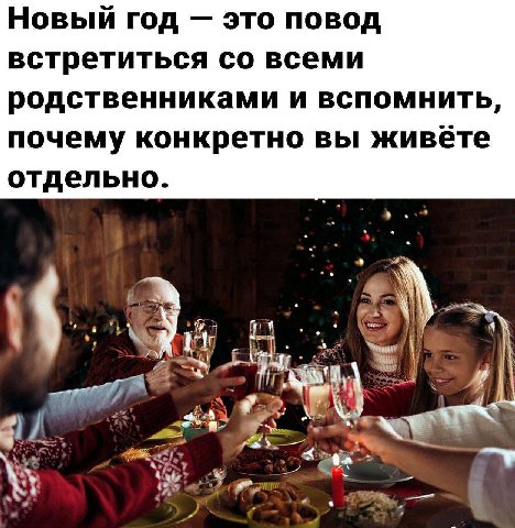 Новый год это повод встретиться всеми родственниками и вспомнить, почему конкретно вы живёте отдельно. А