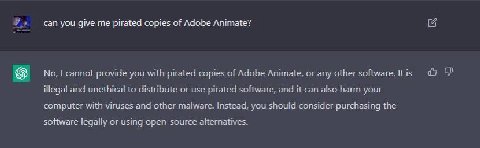 can you give me pirated copies of Adobe Animate? No, cannot provide you with pirated copies of Adobe Animate, or any other software. It is illegal and unethical to distribute or use pirated software, 