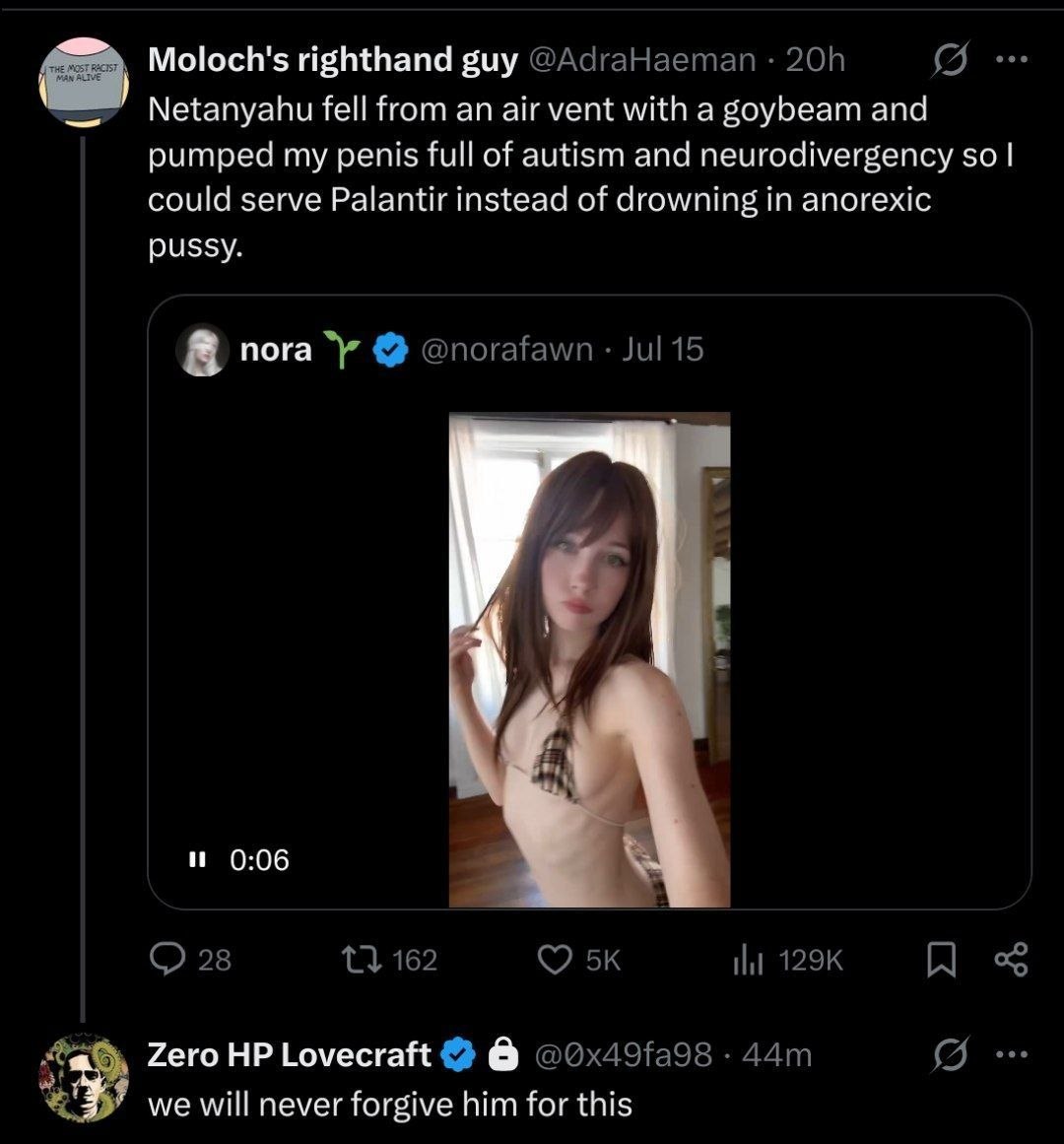 righthand guy Netanyahu fell from an vent with а goybeam and pumped my penis full of autism and neurodivergency so could serve Palantir instead of drowning in anorexic pussy. Я nora и 0:06 4 Zero Love