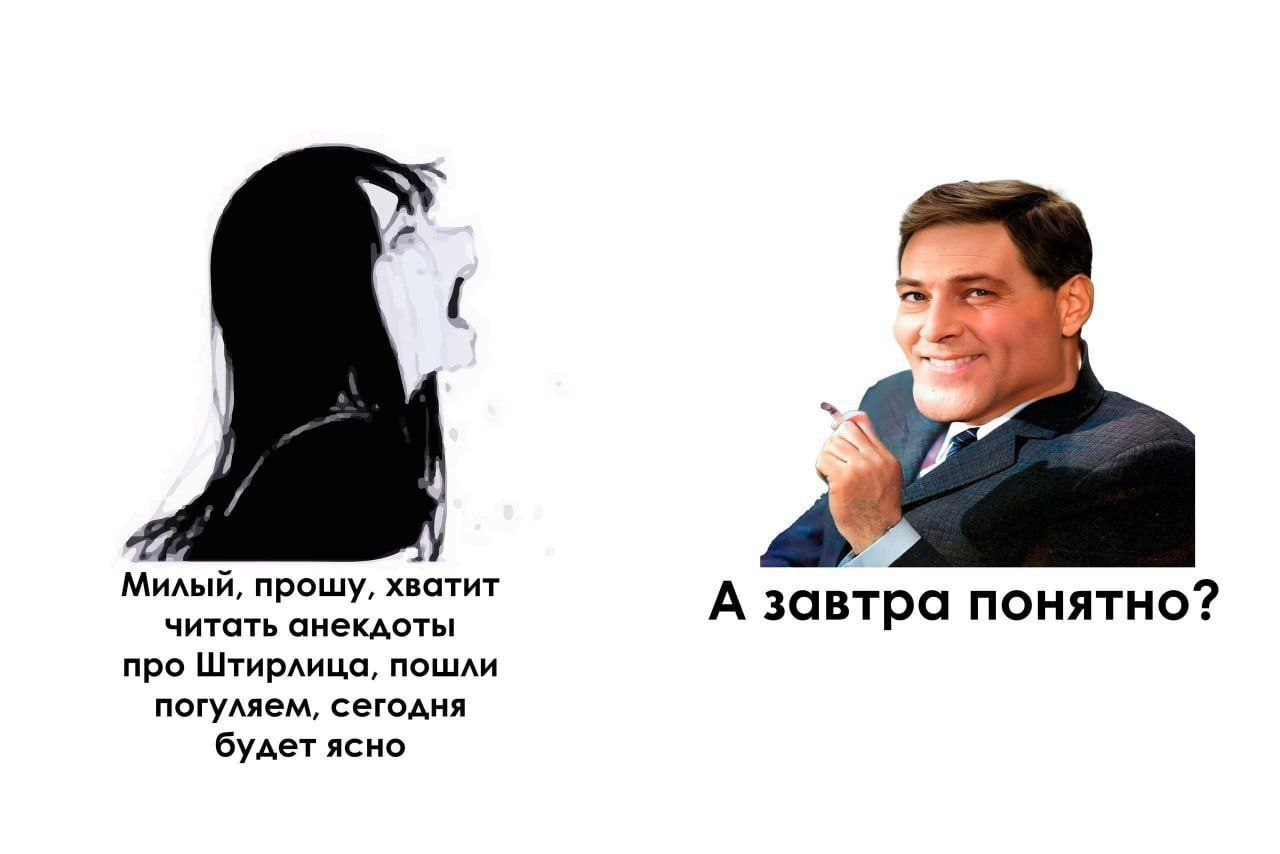 Милый, прошу, хватит А завтра понятно? читать анекдоты про Штирлица, пошли погуляем, сегодня будет ясно