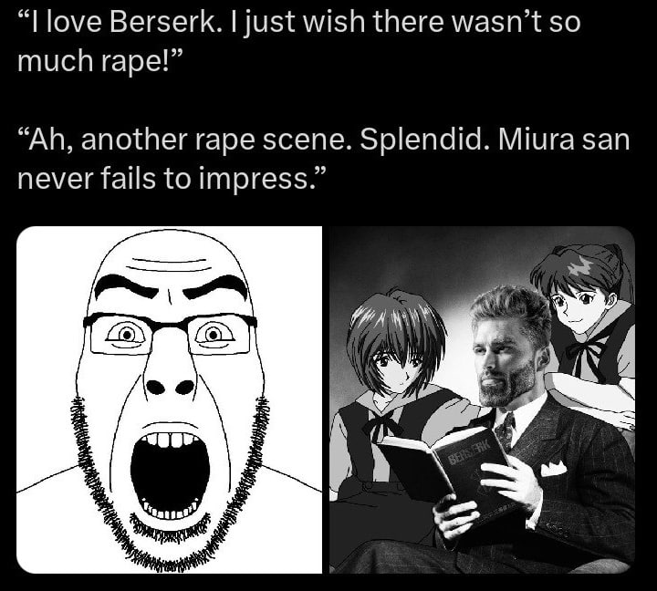 love Berserk. just wish there wasn’t so much rape!” another rape scene. Splendid. Miura san never fails to impress.” SANS