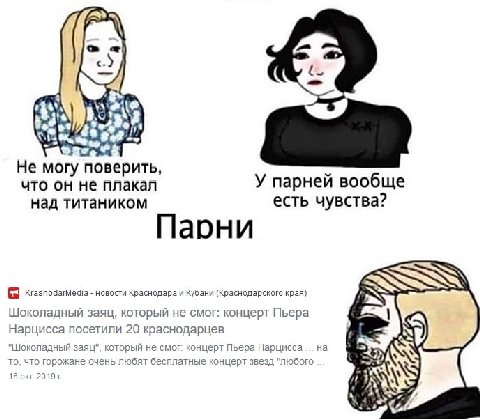 5 Не могу поверить, что не плакал У парней вообще над титаником есть чувства? KrasnodarMedia новости Краснодара и Кубани (Краснодарского края) Шоколадный заяц, который не смог: концерт Пьера Нарцисса 
