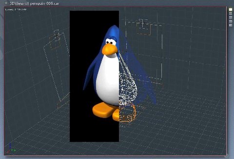 в 3DView of penguin 006.саг Camera 1 155.73% i 3 у