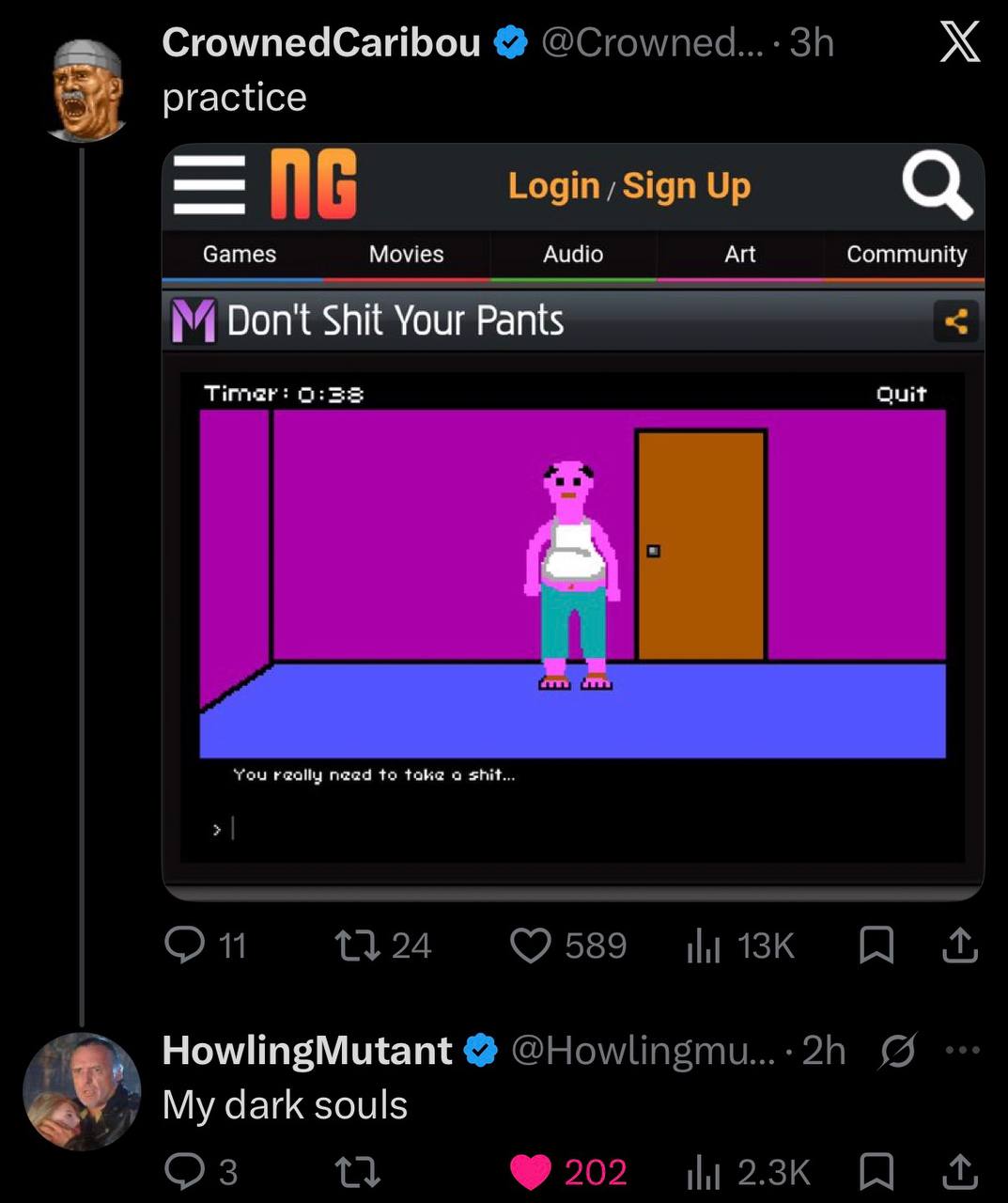CrownedCaribou practice Games Movies Audio Art Community Don't Shit Your Pants Quit Фара a shit, HowlingMutant My dark souls