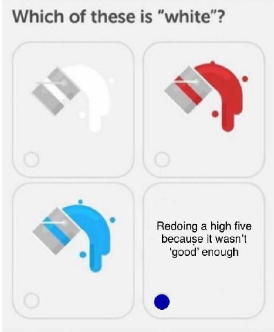 Which of these is Redoing a high five because it wasn’t ‘good’ enough