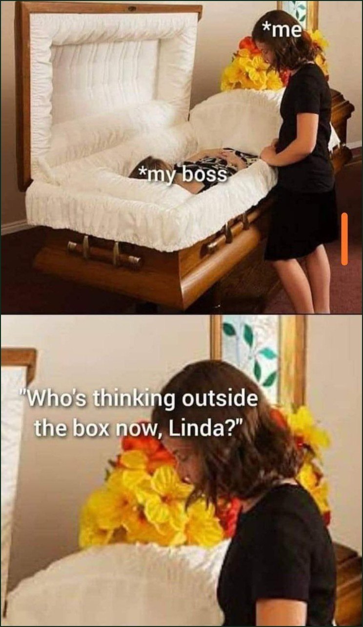 wre) ‘me 2 2 DOSS "Who's thinking the box now, Linda?”