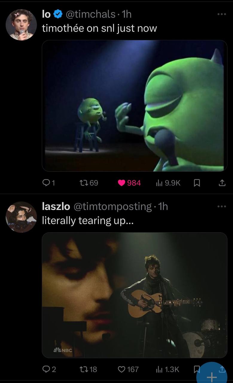 4 у timothee on snl just now laszlo literally tearing up...