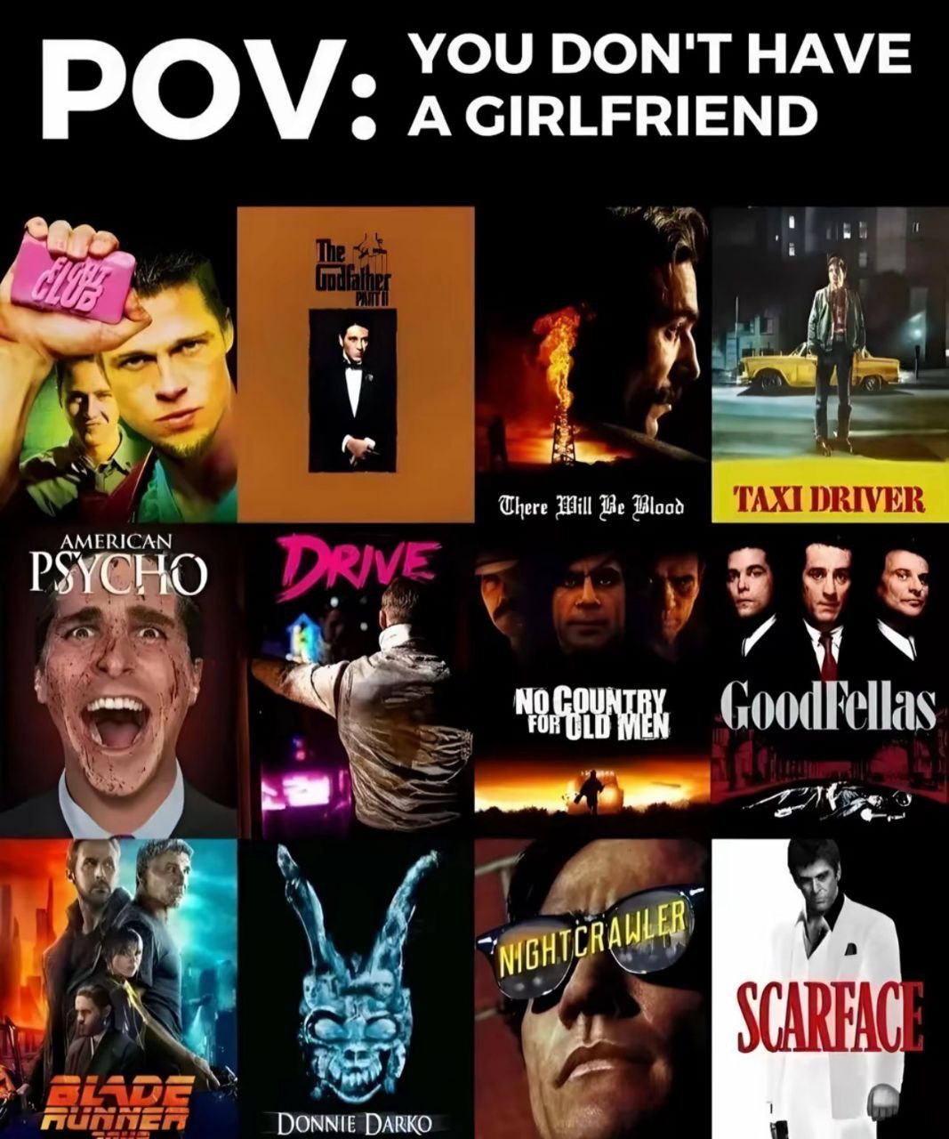 YOU DON'T HAVE POV: AGIRLFRIEND у\ ake There Will Blood TAXI DRIVER AMERICAN 9 и] a DONNIE DARKO