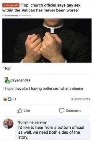 ‘Тор’ church official says gay sex within the Vatican has ‘never been worse’ Graham ‘Тор’ gayagendas hope they start having better sex, what a shame 3 Comments Like Comment Sunshine Jeremy like to hea