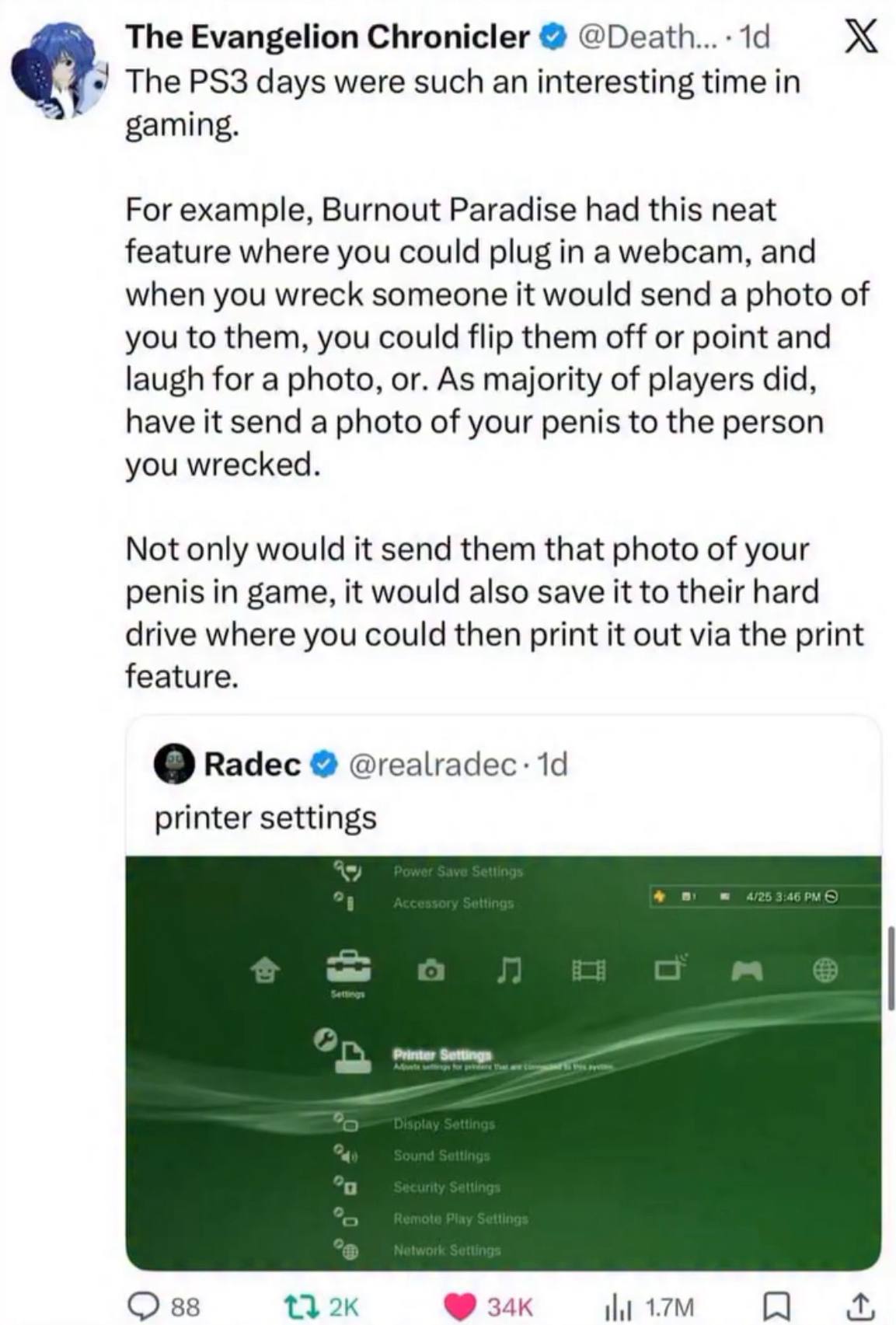 The Evangelion Chronicler @Death... The days were such an interesting time in gaming. For example, Burnout Paradise had this neat feature where you could plug а webcam, and when you wreck someone it w