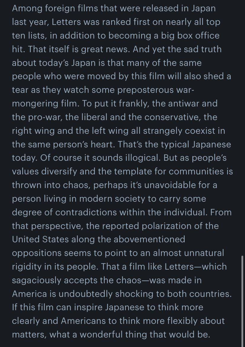 Among foreign films tnat were released Japan last year, Letters was ranked on nearly all top tea a addition becoming Dox hit. is great mews. And yet tne sad trutn today’s Japan is many of the same ple