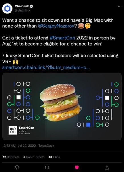 Want a chance to sit down and have a Big Mac with none other than Get a ticket to attend 2022 in person Aug Ist to become eligible for a chance to win! 7 lucky SmartCon ticket holders will be selected