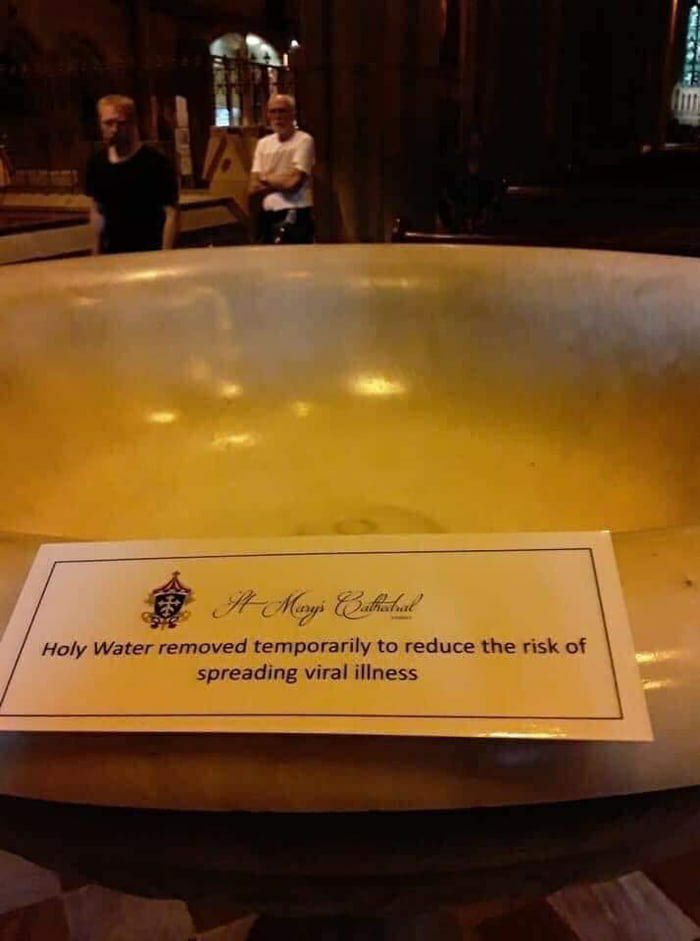 Holy Water removed temporarily to reduce the risk of spreading viral illness
