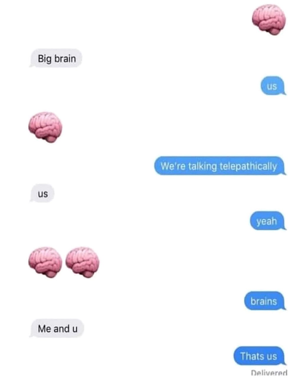 Big brain We're talking telepathically У. апа и Delivered