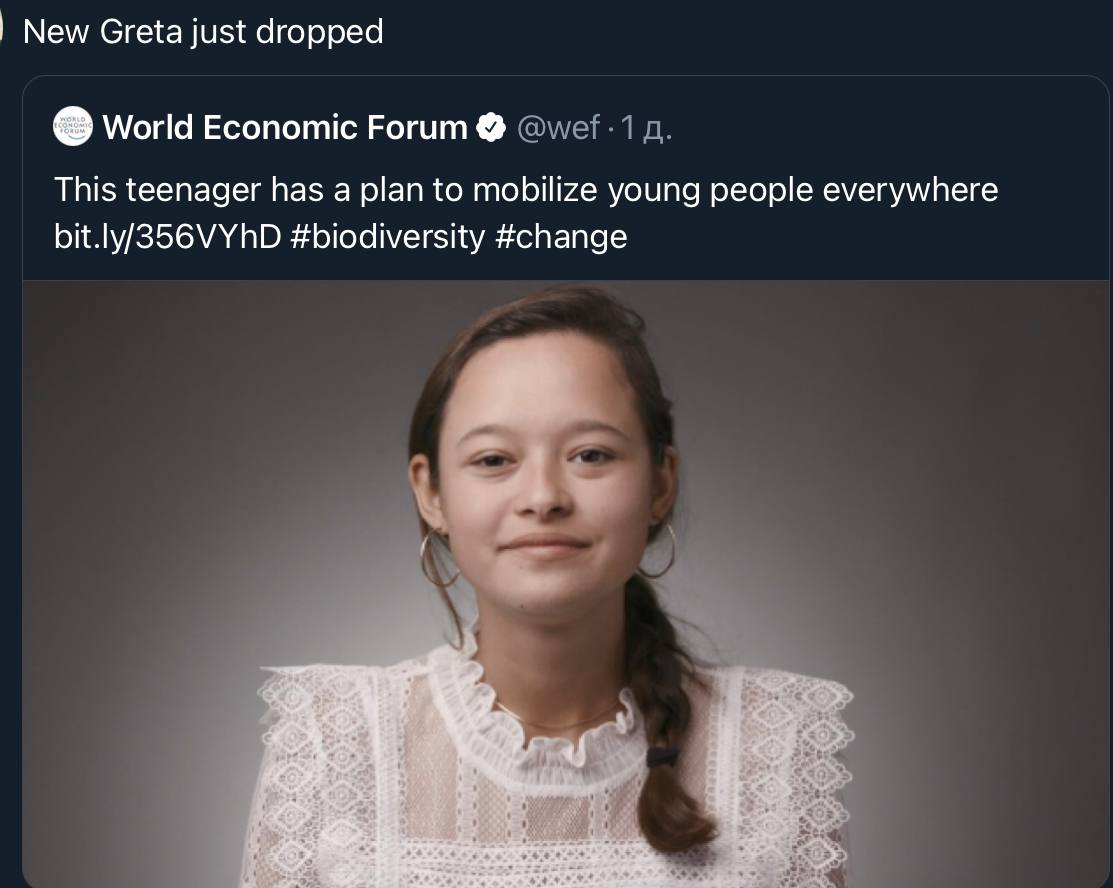 New Greta just dropped World Economic Forum This teenager has a plan to mobilize young people everywhere #biodiversity #change