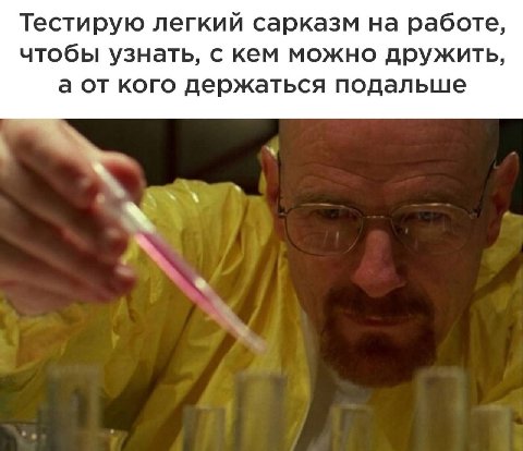 Тестирую легкий сарказм на работе, чтобы узнать, с кем можно дружить, а от кого держаться подальше