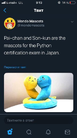 Билайн LTE 9:13 Твит Mondo Mascots @mondomascots Pai-chan and Son-kun are the mascots for the Python certification exam in Japan. Перевести TBUT Твитните в ответ